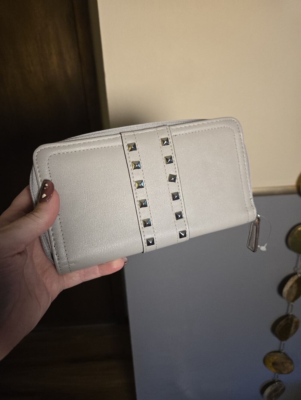 Stud-Accent Grey Large Zip Wallet 2 Section Jessica Simpson Like New